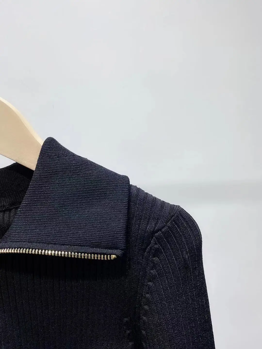 

Однотонный полукардиган на молнии с лацканами 2021, вязаный Топ с длинным рукавом, пуловер, свитер