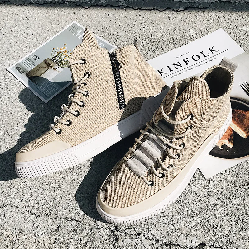 Высокие кроссовки Льняная мужская повседневная обувь мужские коллекция 2020 года