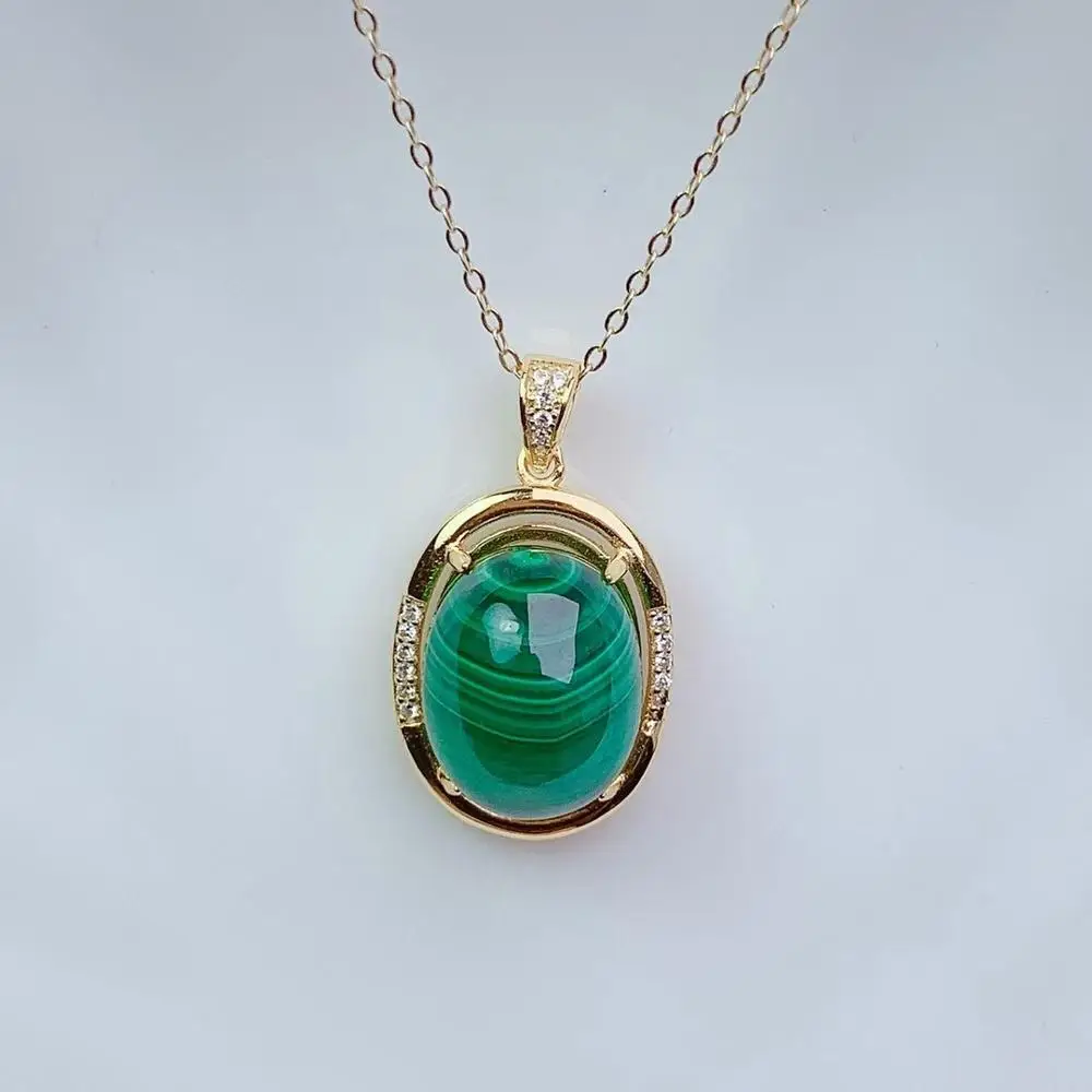 

big size Malachite necklace for women silver jewelry s pure natural gem good lucky stone real 925 silver gold plated gift
