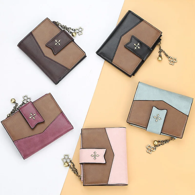 Small Card Holder Lady Purse for Women Wallet Female 2019 Vintage Purses Money Bag Leather Vallet Zipper Retro Pink Black Walet | Багаж и