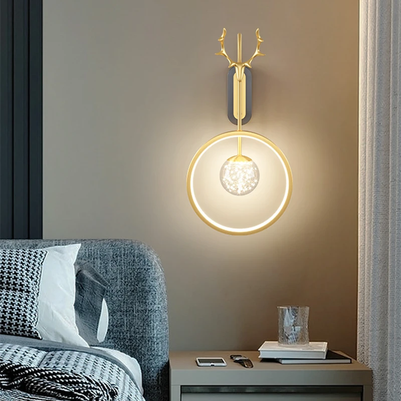 

Bedside wall lamp bedroom lamp AC90V-260V LED simple antler aisle lighting decoration indoor living room background wall lamp