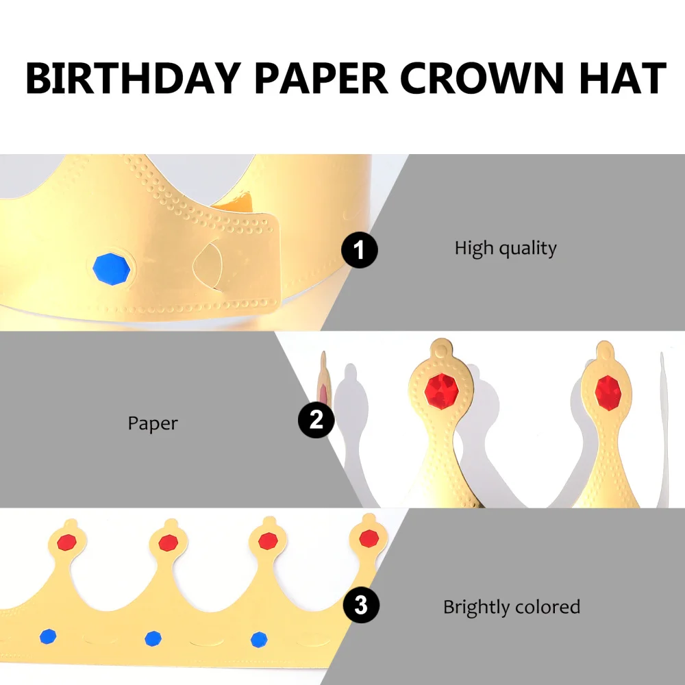 

24pcs Paper Birthday Crown Hats Party Hats Golden Birthday Crown Decorations