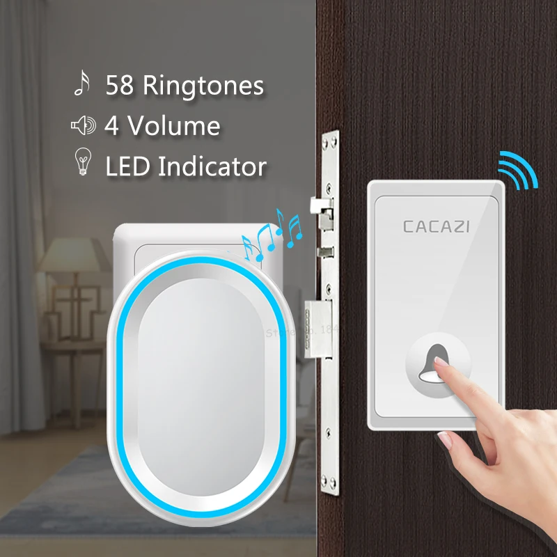 

New No Battery Need Wireless Doorbell 58 Chimes Self-Powered Waterproof Door bell Intelligent LED Ring Bell