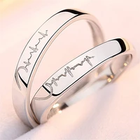 copper inlaid zircon 2pcs love heart electrocardiogram couple lover rings set wedding engagement anniversary ring jewelry gifts