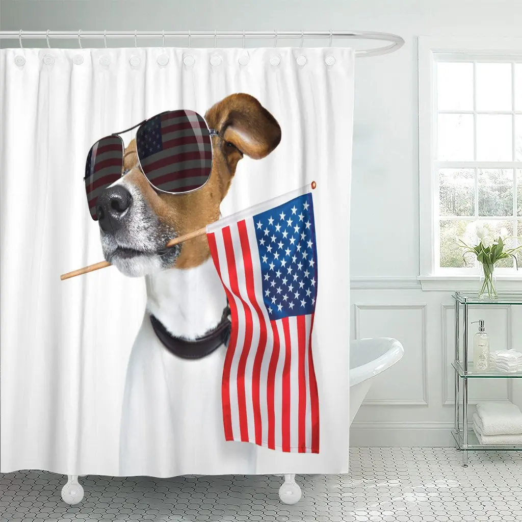 

Jack Russell Dog Celebrating Independence Day 4Th of July Shower Curtain Polyester 60 x 72 inches Set with Hooks