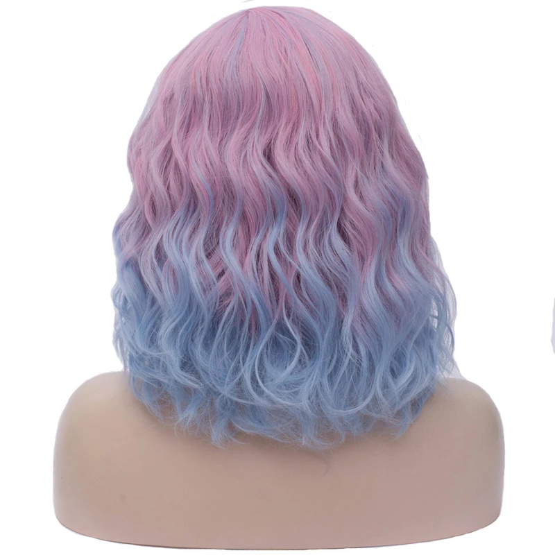 MSIWIGS Женские Двухцветные короткие розовые голубые парики короткие кудрявые 14 дюймов Синтетические волосы парик для черных белых женщин косплей боб парики