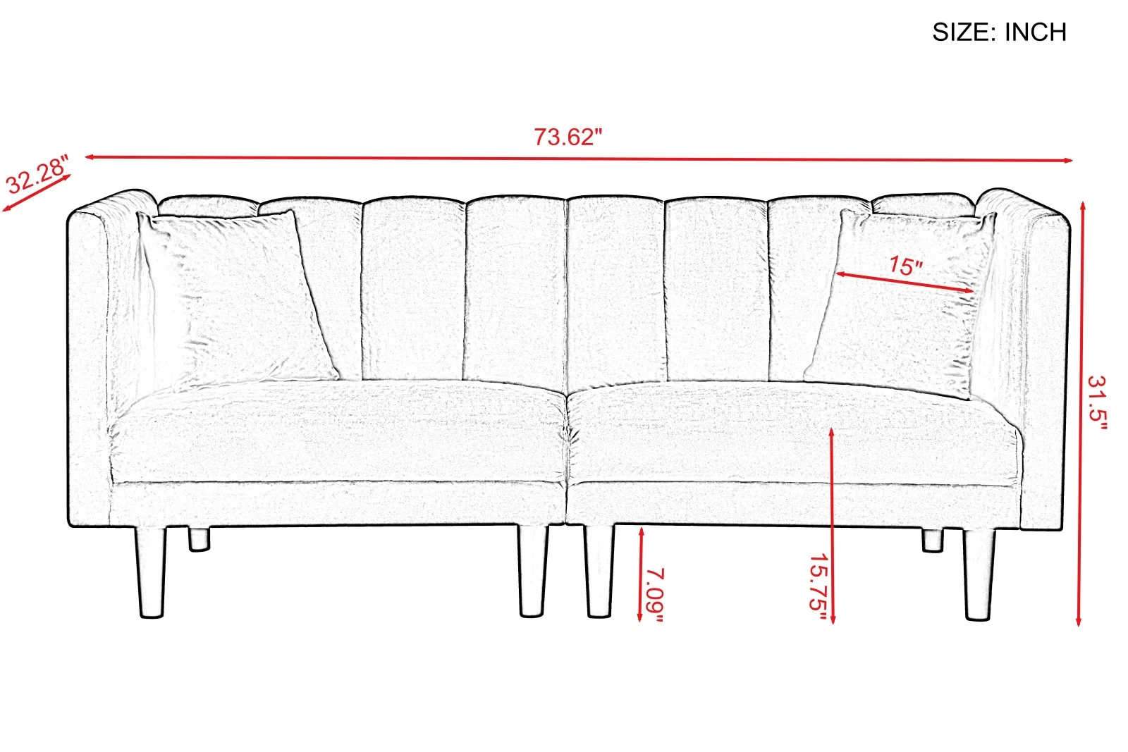 

Living Room Sofa House Furnitures Modern Solid Color Square Arm Design Sofa Bed Sleeper With 2 Pillows Beige Linen Blend Fabric