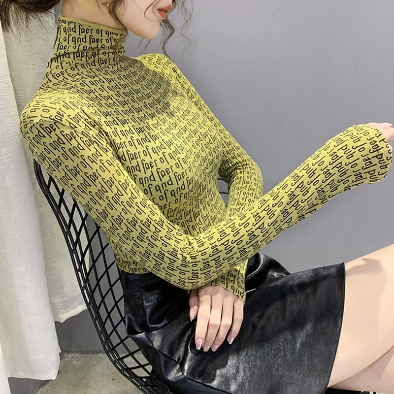 

Fashion Tight-fitting T-shirts for Women High-neck Bottoming Slim Top Female Plus Velvet Long Sleeve Tee Shirts