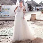 Платье Свадебное ТРАПЕЦИЕВИДНОЕ с круглым вырезом, длинным рукавом и аппликацией