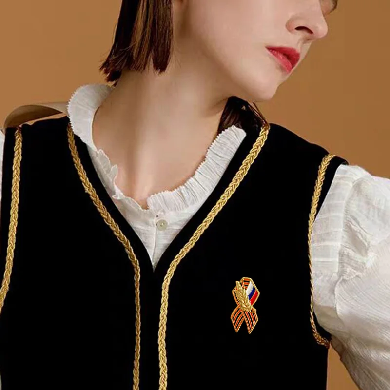 St George Ribbon Russia Heroism Brooch Black and Orange Patriotic War Symbol Badge World Ii Victory Lapel Pins | Украшения и