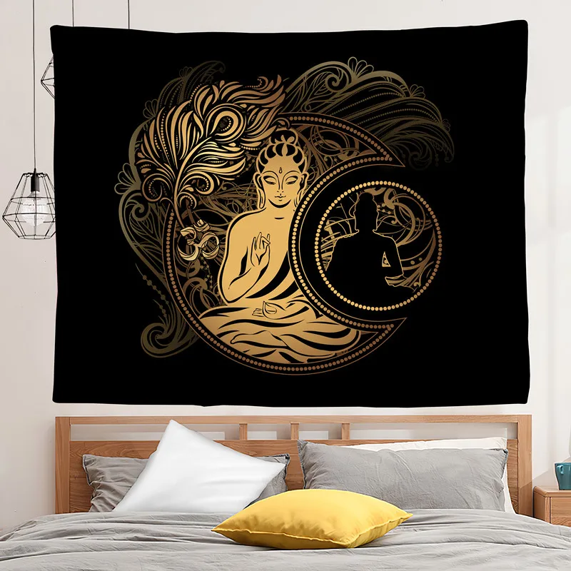 

Large Size Sitting Buddha Tapestry Wall Cloth Mandala Hanging Psychedelic Boho Polyester Carpet Tablecloth Home Decoration