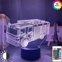 3d illusion acrylic fire truck baby night light bedroom decoration drop shipping fire fighting car table lamp party