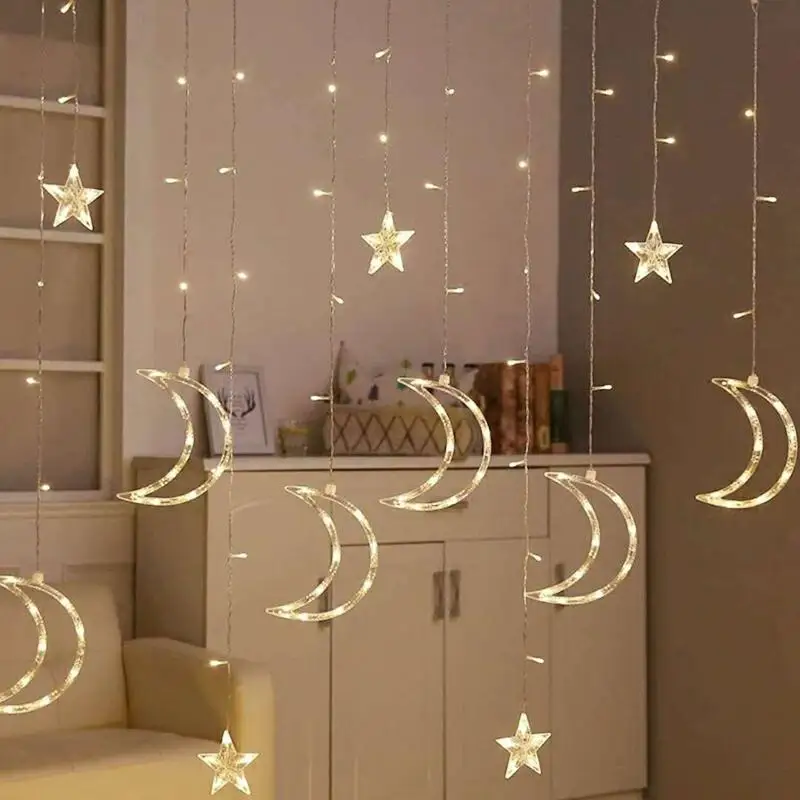 

1pc 138LED Light String Moon Star Shape Decor Curtain Lights Strings LED Snowflake Lamp Festival Party Decor Wedding Home Decors