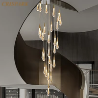 modern led ceiling lamp stair crystal luxury chandelier lighting gold raindrop pendant hanging light fixture for kitchen island