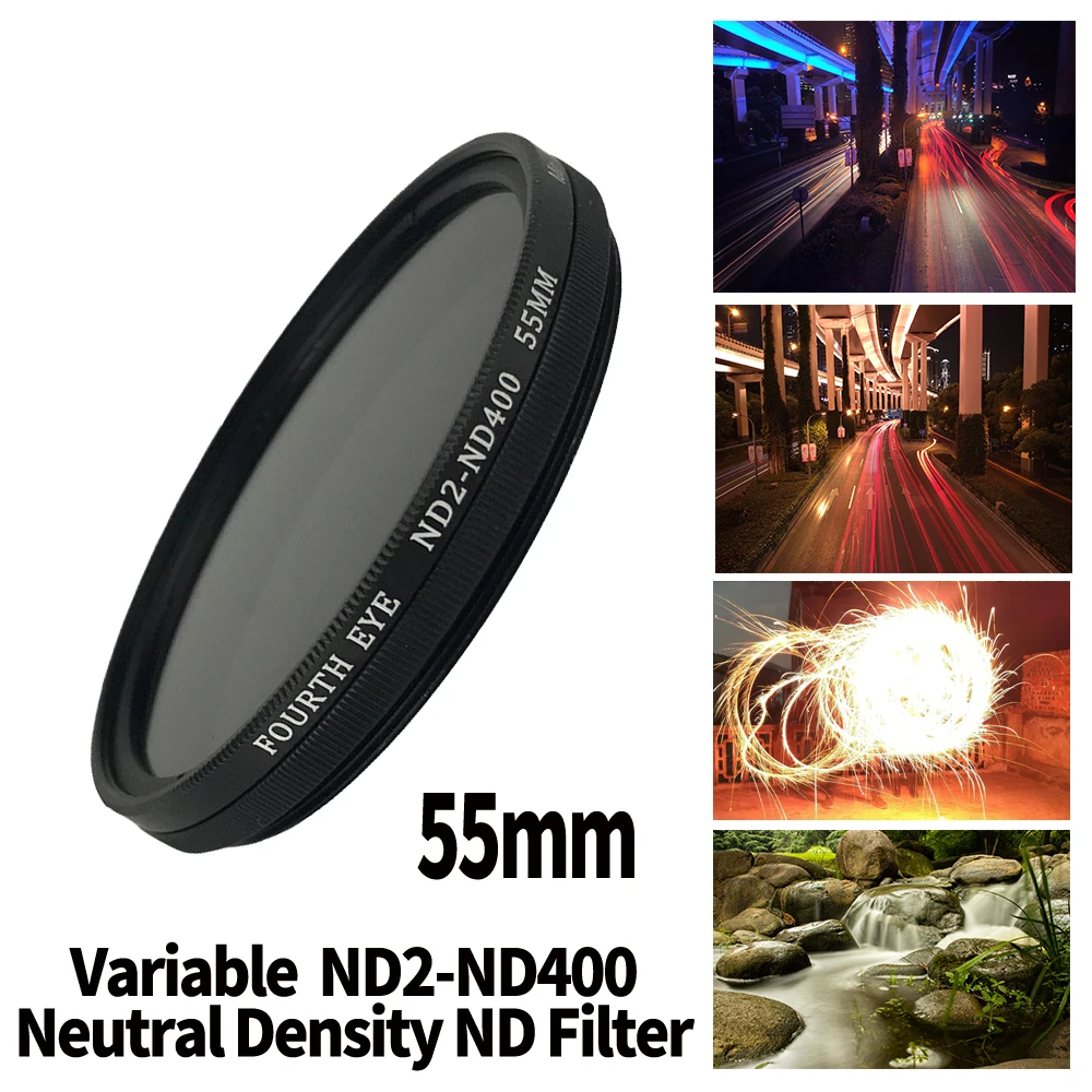 

ND Lens 55mm Variable ND2-ND400 Neutral Density Filter Fader ND Adjustable Optical Glass Lens Apply to 55mm camera lens