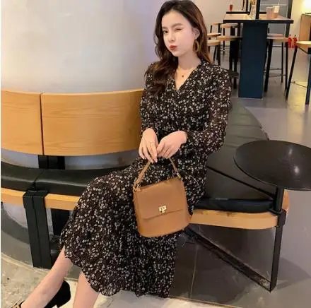 Весна Лето Новое женское элегантное шифоновое платье с цветочным принтом