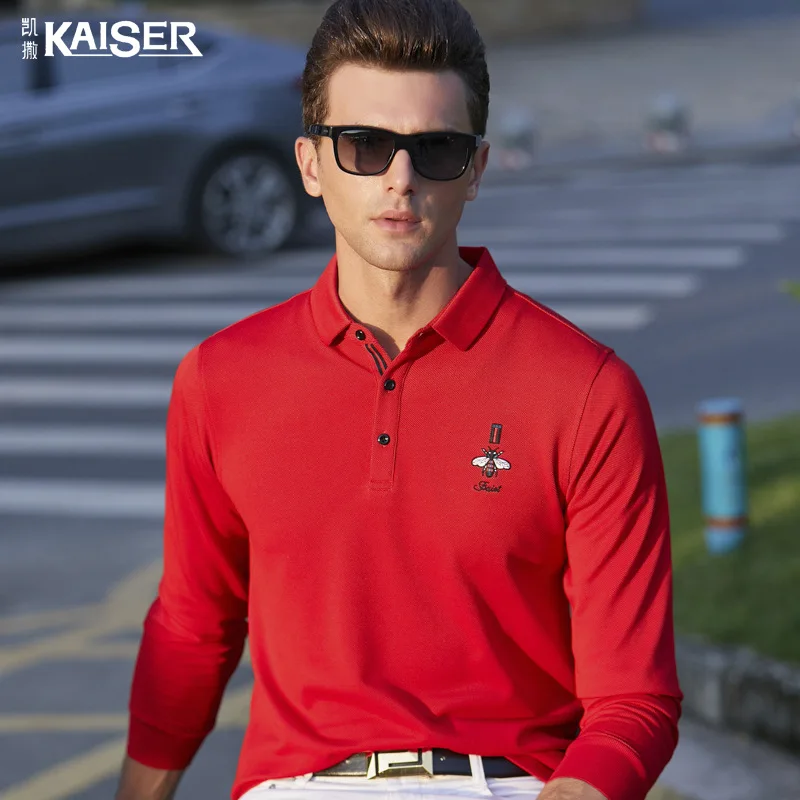 

Caesars Men's 2021 Spring and Autumn New Long Sleeve Lapel Polo Men's Casual Youth Top Embroidered T-shirt Men