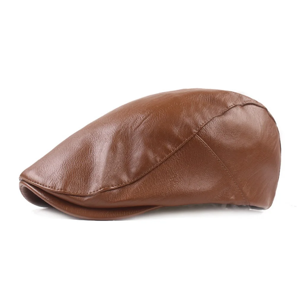 Man Berets PU Material Hats with Visor for Male Solid Color Adjustable Head Circumference High Quality Outdoor Fashion
