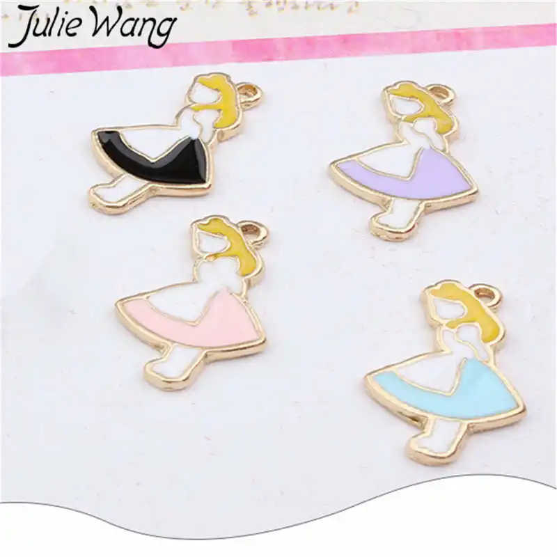 Julie Wang 10 шт. Эмаль Девушка в подвески форме платья из сплава золотистого цвета