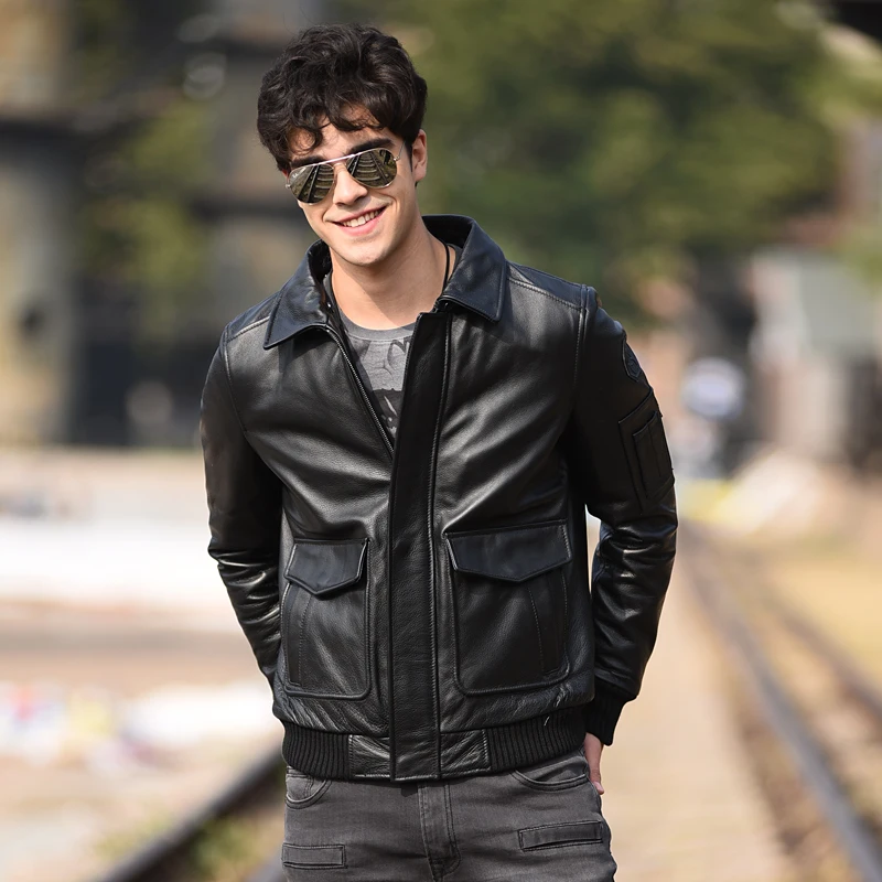 

Мужская зимняя куртка из натуральной воловьей кожи, с меховым воротником