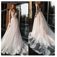elegant lace wedding dress vestidos de novia 2021 simple a line bridal dress v neck sexy romantic floor length wedding gowns
