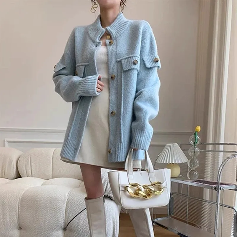 

2021 Autumn Korean Version Of the New Knitted Jacket Casual Solid Color Loose Cardigan Sweater Women's Long-sleeved British Styl