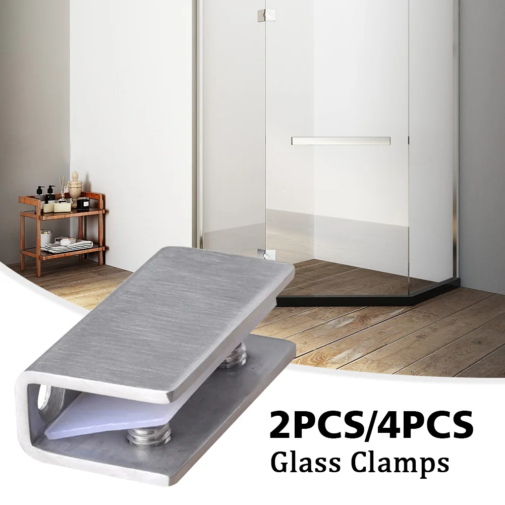 Home Bath Glass Clamp Support Easy Install Door Hinge Cabinet Fixed Accessories Furniture Hardware Cupboard Clip Stainless Steel |