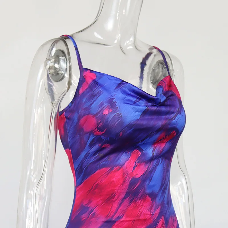 Платье женское средней длины на бретельках с открытой спиной и принтом | Женская