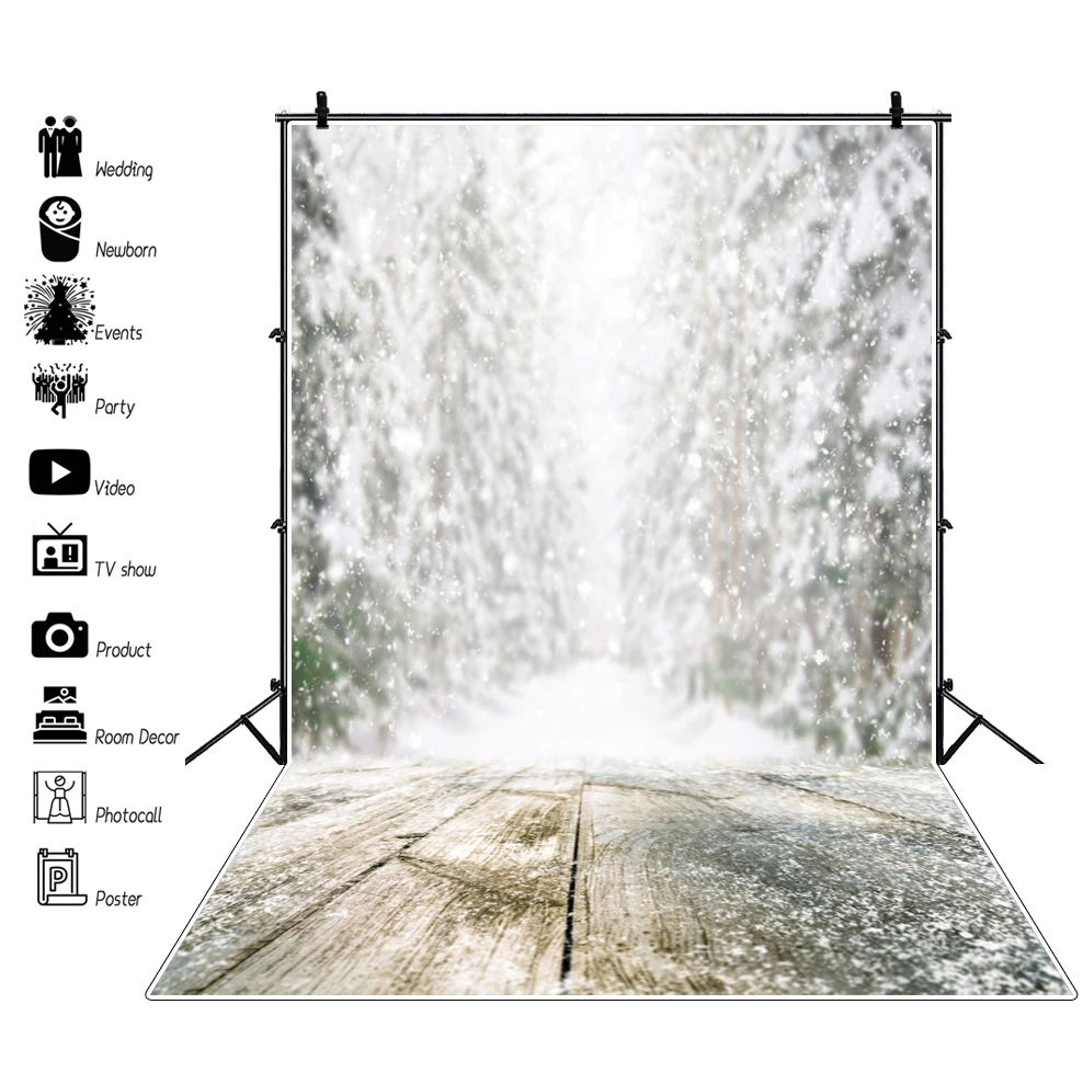 Laeacco Зимний снег сосна лес заморозка фотообои ребенок портрет фото фон