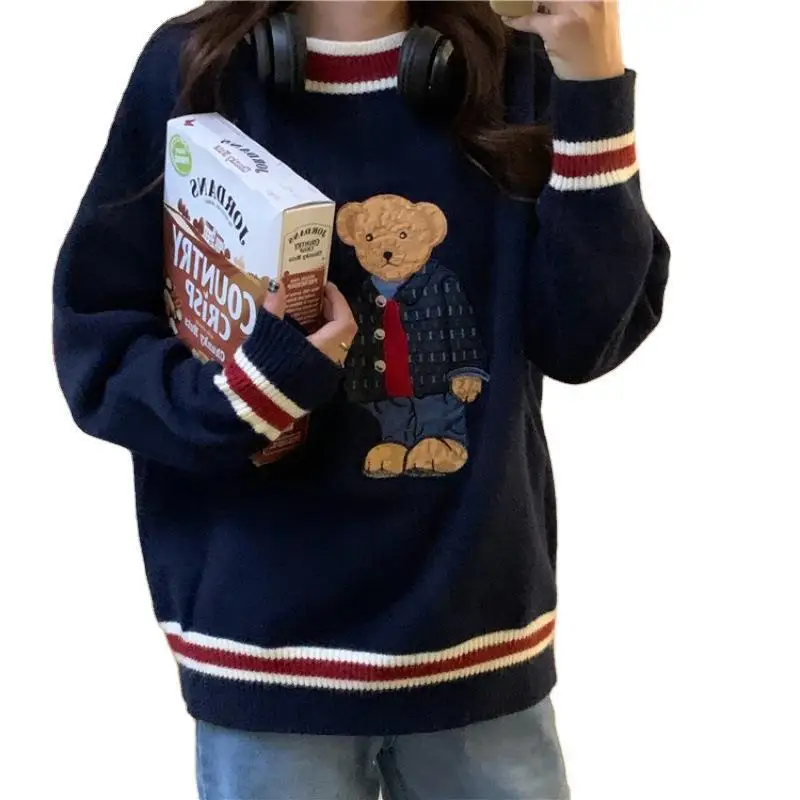 

2021 head sweater girl spring and autumn outside wearing a new style loose lazy wind V-neck knitwear jacket