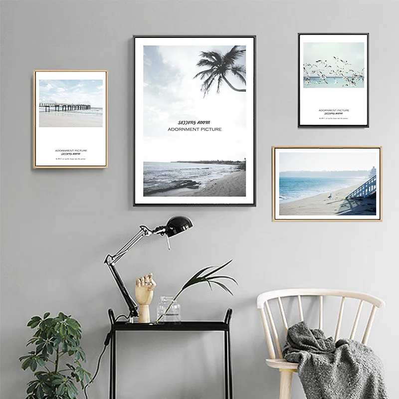 Скандинавский тропический пейзаж плакаты современные принты морской пляж Чайка