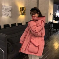 women winter short pink coat puffer bomber basic jacket female coat loose parka plus size hat outerwear snow wear