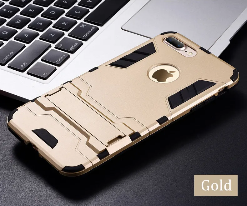 Роскошный защитный чехол-подставка для телефона iPhone 7, 8, 6, 6S Plus, X, S, XS, Гибридный ТПУ+ Жесткий ПК, ударопрочный чехол на заднюю панель для iphone 5, 5S, SE - Цвет: Gold