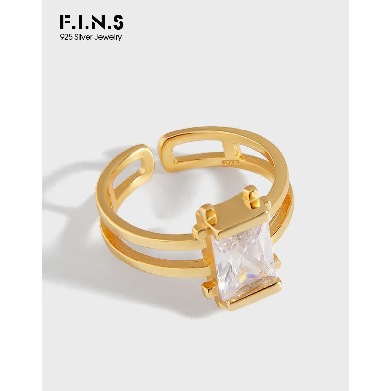 

F.I.N.S в Корейском стиле S925 кольцо из стерлингового серебра бледно-INS квадратном каблуке с украшением в виде кристаллов двойной Слои линии жен...