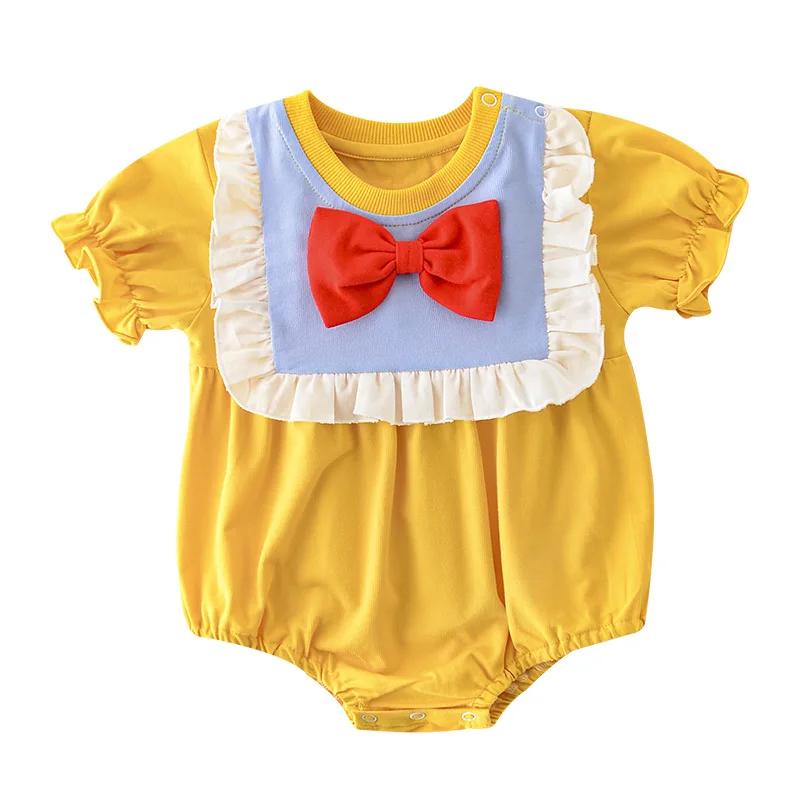 

Menoea 2021 New Baby Toddler Girls Patchwork Rompers Fashion Newborn Holiday Style Bowknot Bodysuits Infant Ruffles Clothes 0-2Y