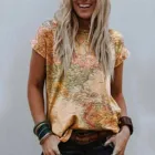 Женская футболка в стиле Харадзюку, топ с коротким рукавом и круглым вырезом, принтом карты земли, повседневные футболки, топ 40 #, размера плюс, лето