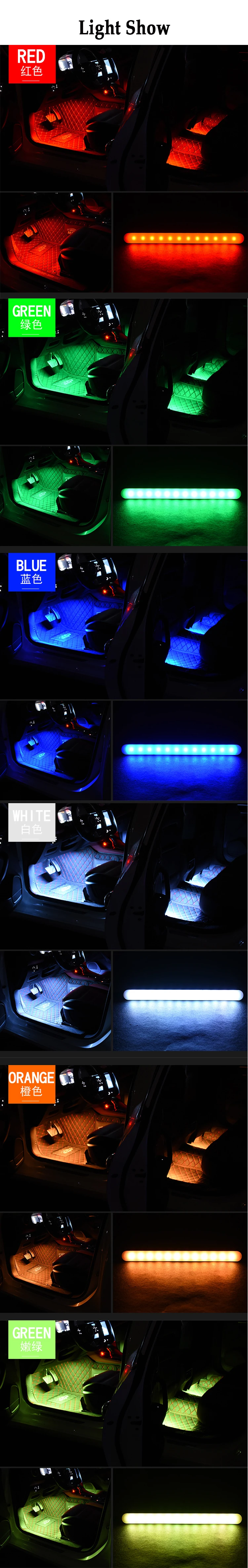 Автомобильный RGB светодиодный музыкальный голосовой Звук управление Автомобильный интерьер декоративная атмосфера Авто RGB дорожка напольный светильник с пультом дистанционного управления 12 В
