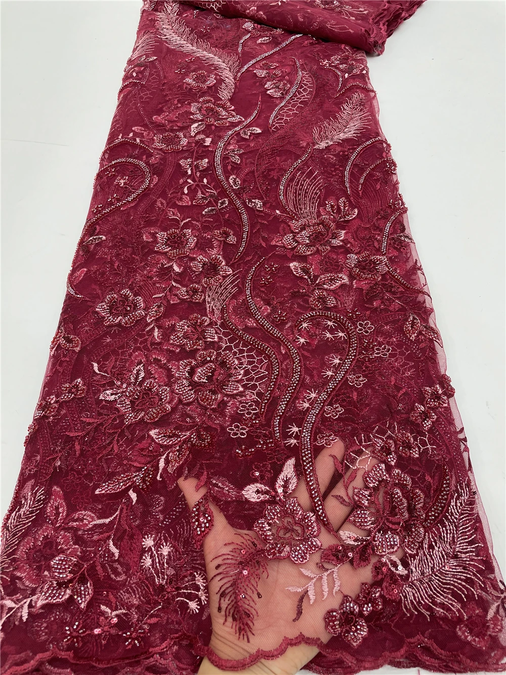 

Роскошные бусины, кружево, ткань ручной работы, французское свадебное платье, новейшая Нигерия, хлопковая вышивка, красная, хорошая цена с к...