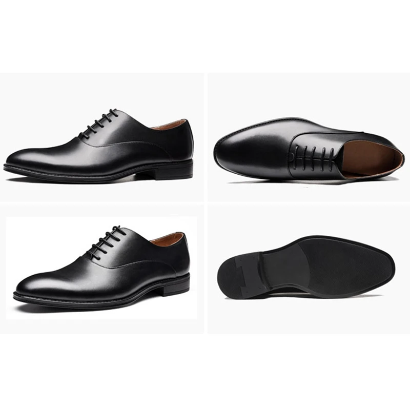 

Plus Size Vintage Genuine Leather Formal Dress Business Office Shoes Round Toe Laces Men's Heeled Wedding Party Oxfords JNS184