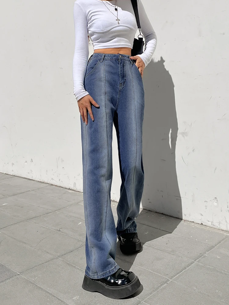 

Vintage High Waist Jeans Women Stripe Print Baggy Casual Denim Pants 2022 Autumn Streetwear Y2k Full Length 90s Trousers