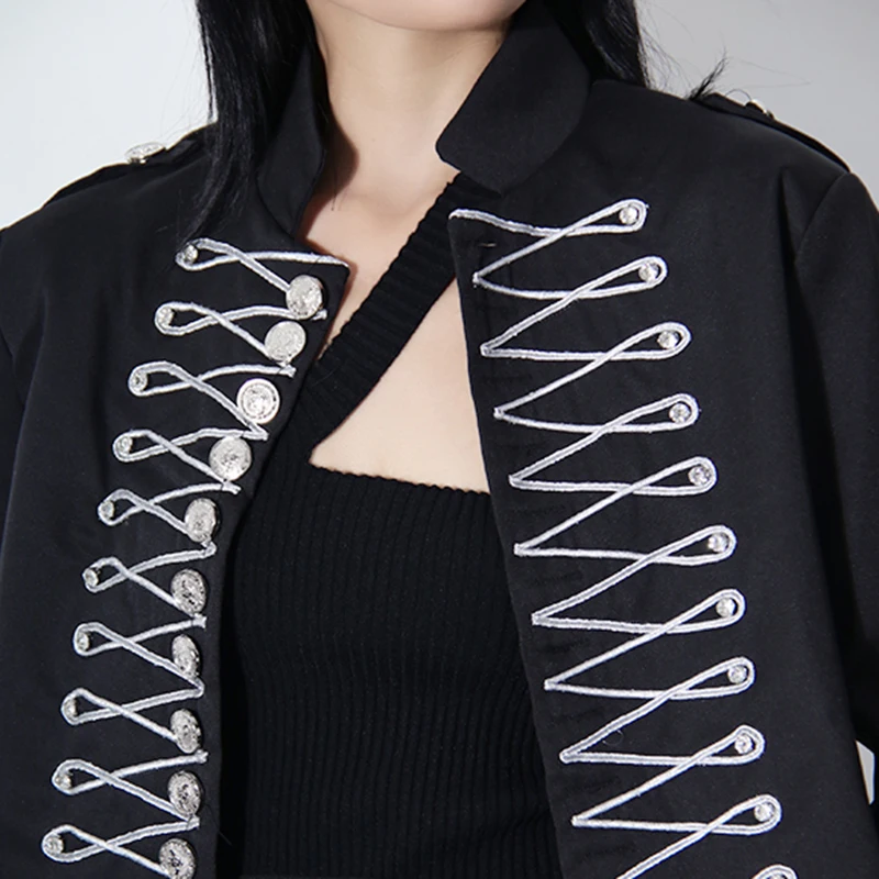 

VGH Asymmetric Lace Up Blazer For Women Stand Collar Long Sleeve Patchwork High Street Plus Size Coats Female 2020 New Clothing