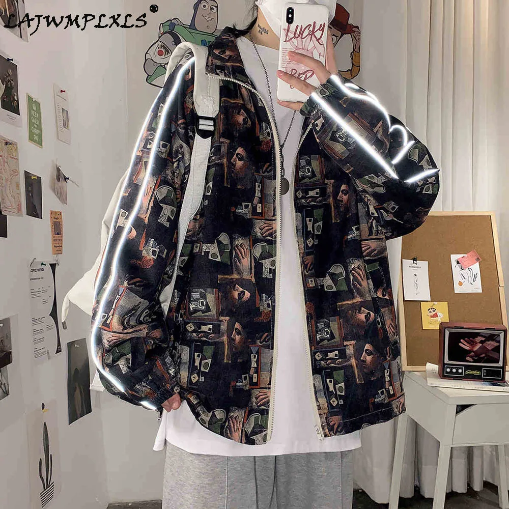 

2021 Spring Autumn Streetwear men coat Graffiti Print Jacket Men Hip Hop Windbreakers Jacket Slim Fit men's jacket