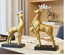 

Статуэтка золотого оленя геометрической формы, настольное украшение в виде животного, фигурки лося из смолы, ремесла, скандинавский дереве...