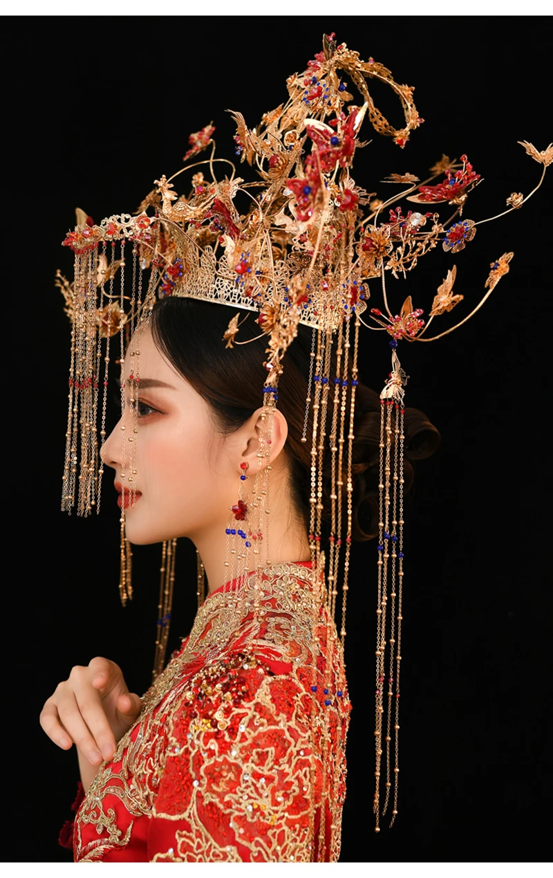 NiuShuya роскошная китайская традиционная диадема феникса длинная кисточка Hairwear Cheongsam свадебный головной убор свадебные аксессуары для волос