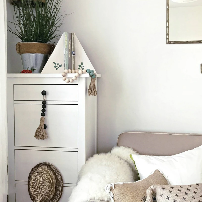 

1 Pc Tassel Farmhouse Beads Closet Door Handle Decoration Natural Wooden Bead Wedding Vase Ornament Home Decoration