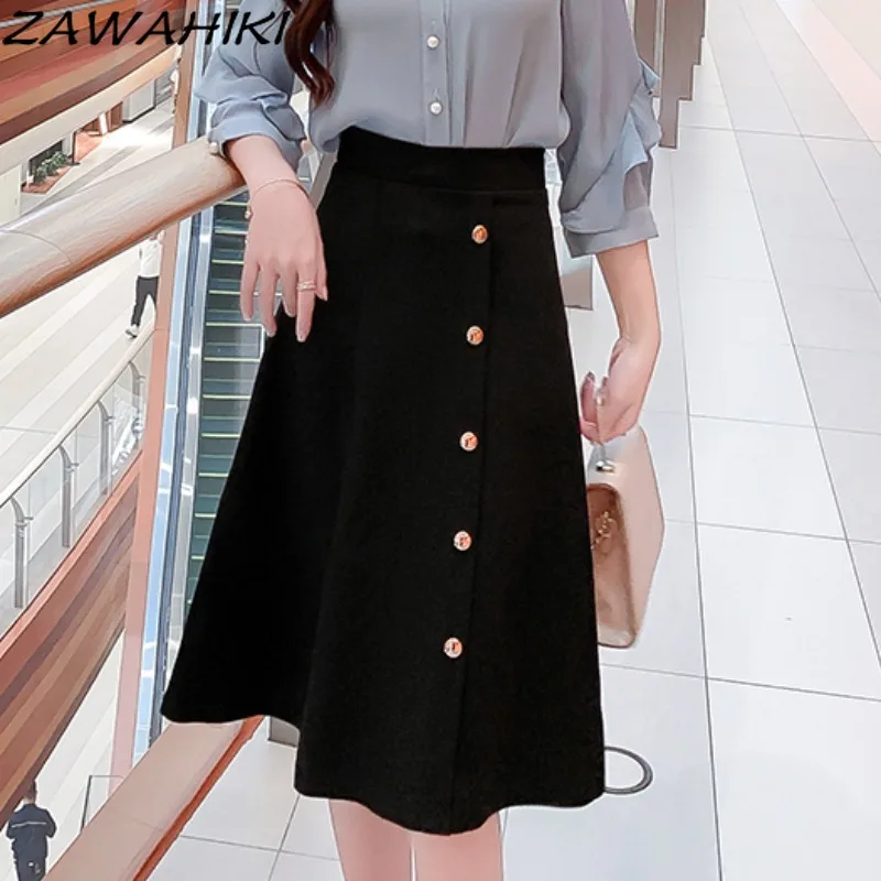 

ZAWAHIKI Autumn Skirts 2021 New High Waist Irregular Black Women Skirt Gothic Solid Fashion Office Lady A Line Y2k Faldas Mujer