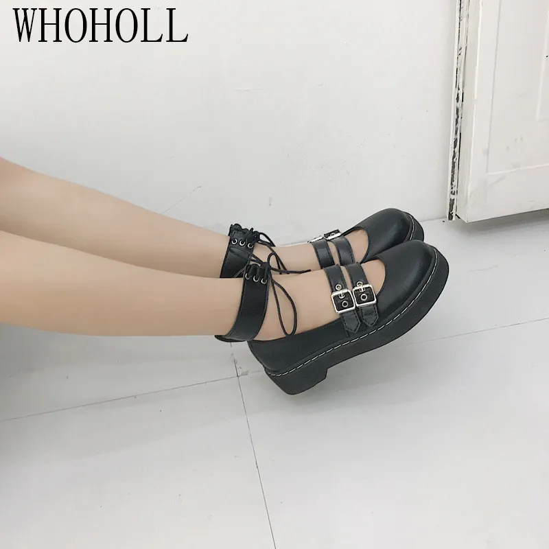 

Lolita Lady Maid Uniform Performance Buckle Round Head Thick High Heel Muffin Thick Sole Single Shoe Cosplay Size 35-39