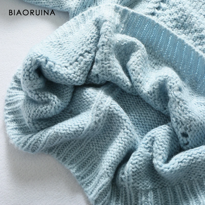 BIAORUINA, 4 цвета, женский корейский стиль, однотонный, с круглым вырезом, вязаный пуловер, женский, свободный, модный, короткий свитер, Новое поступление