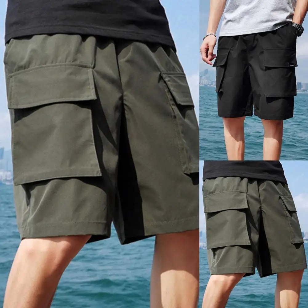 

Summer Men Shorts Casual Oversize Sweatpants High Waist Solid Color Pockets Drawstring Loose Short Cargo Pants for Sports 2021