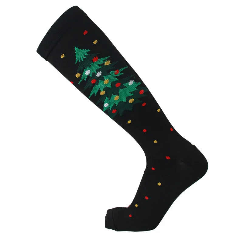 

Christmas Sports Socks Women Adult Print Winter Nylon Silk Compression Middle Tube Running Cycling Socks Joggers Fitness Gymwear
